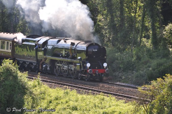 Clan Line loco viewed from Kennet & Avon canal